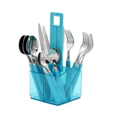 16pc Aqua Blue Cutlery Set & Holder