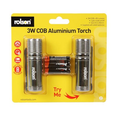 Rolson 2pk 3W Aluminium Torch 3W