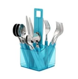 16pc Aqua Blue Cutlery Set & Holder